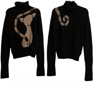 MIEKO UESAKO Black Turtleneck Double Sided Cat Motif Sweater Size 38